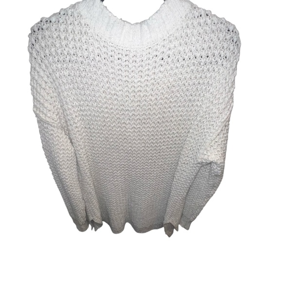 EUC Free People Ivory Cotton Wool 🐑 Blend V-Neck Sweater Tunic Small Oversized - Picture 3 of 6